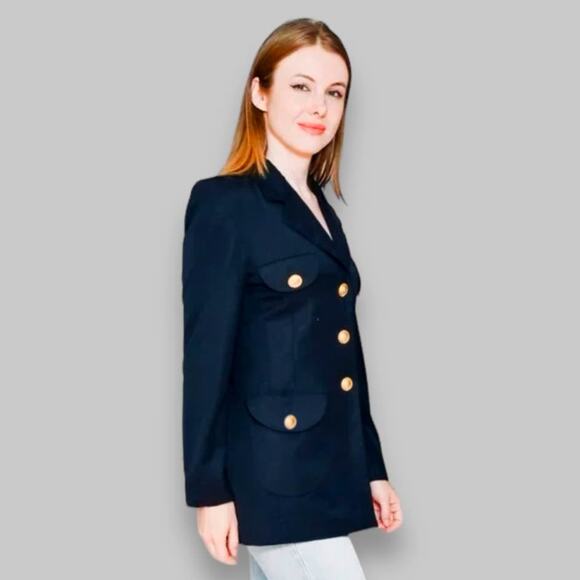 Escada Wool Blazer in Navy Blue | Size 10 - Picture 6 of 9